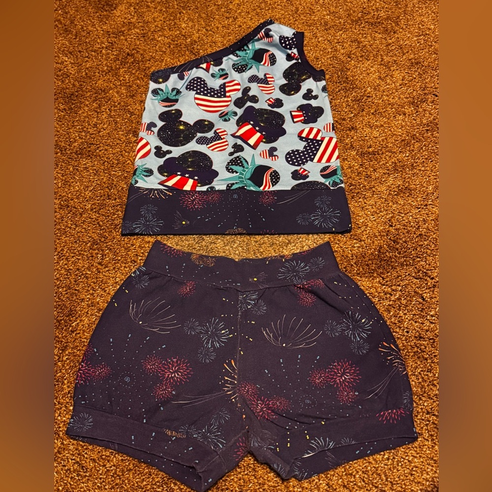 Disney Vacation Outfits Mickey 4th of July Top and Shorts Set Fireworks Girls